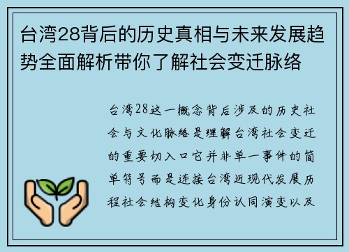 台湾28背后的历史真相与未来发展趋势全面解析带你了解社会变迁脉络
